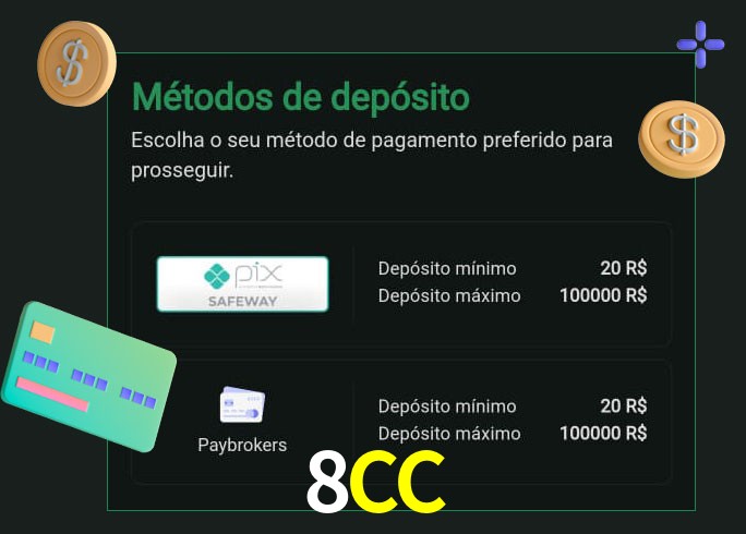 O cassino 8CC oferece uma grande variedade de métodos de pagamento